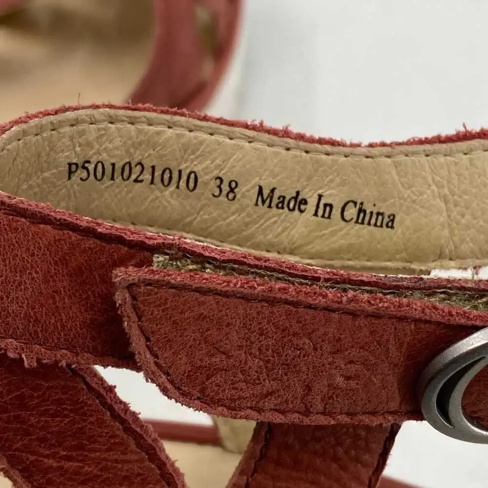 Fly London Red Leather Wedge Sandals | Size 38EU